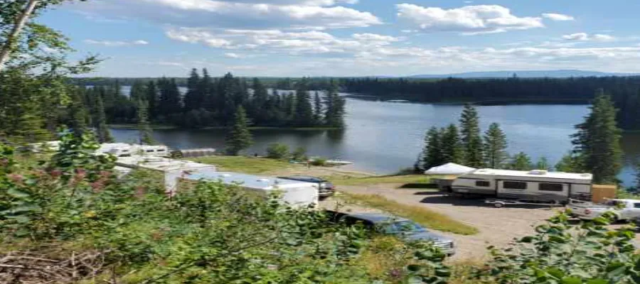 RV sites and the lake from the hill