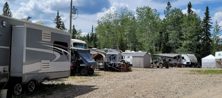 RV sites and sheds in the park