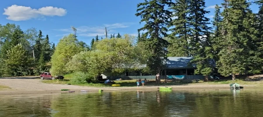 Beach and lodge across the water